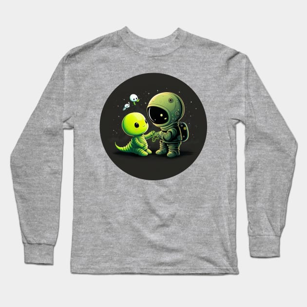 Cute Alien and an astronaut standing together Long Sleeve T-Shirt by Usama Design